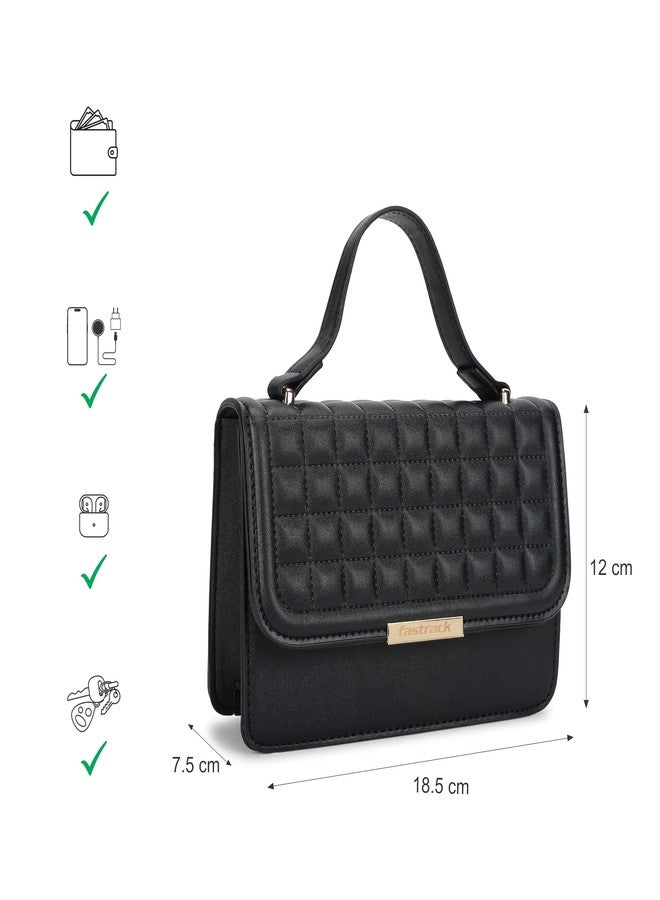 Fastrack Women's Structured Quilted Satchel with Flap and Button Closure | Adjustable Shoulder Strap and Handheld Option | Main Compartment and Inner Zip Pocket | Stylish Everyday Bag - Image 4